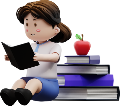 3D female student reading a book